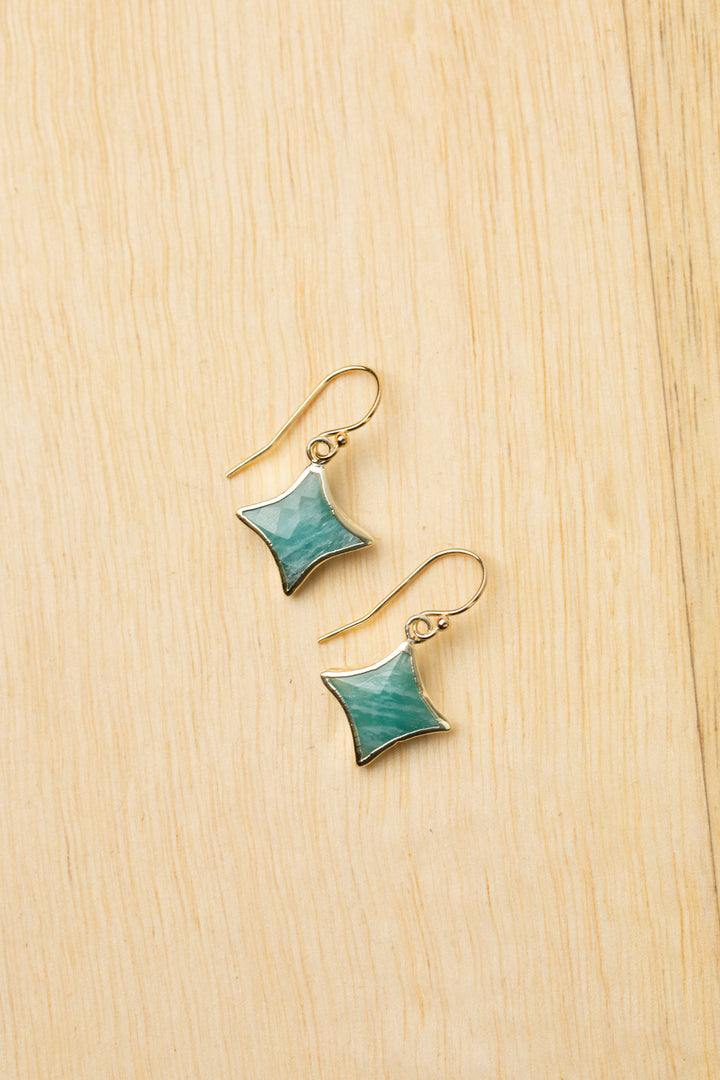 Aurora with Faceted Amazonite Pointed Star Gold Plated Bezel Simple Earrings