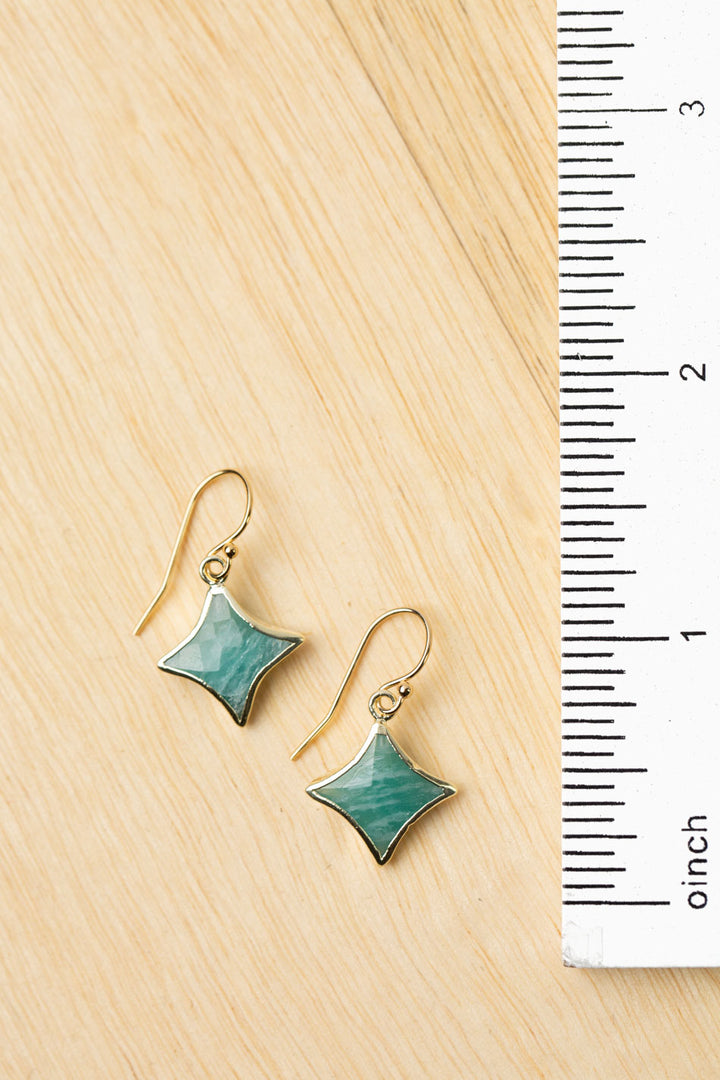 Aurora with Faceted Amazonite Pointed Star Gold Plated Bezel Simple Earrings