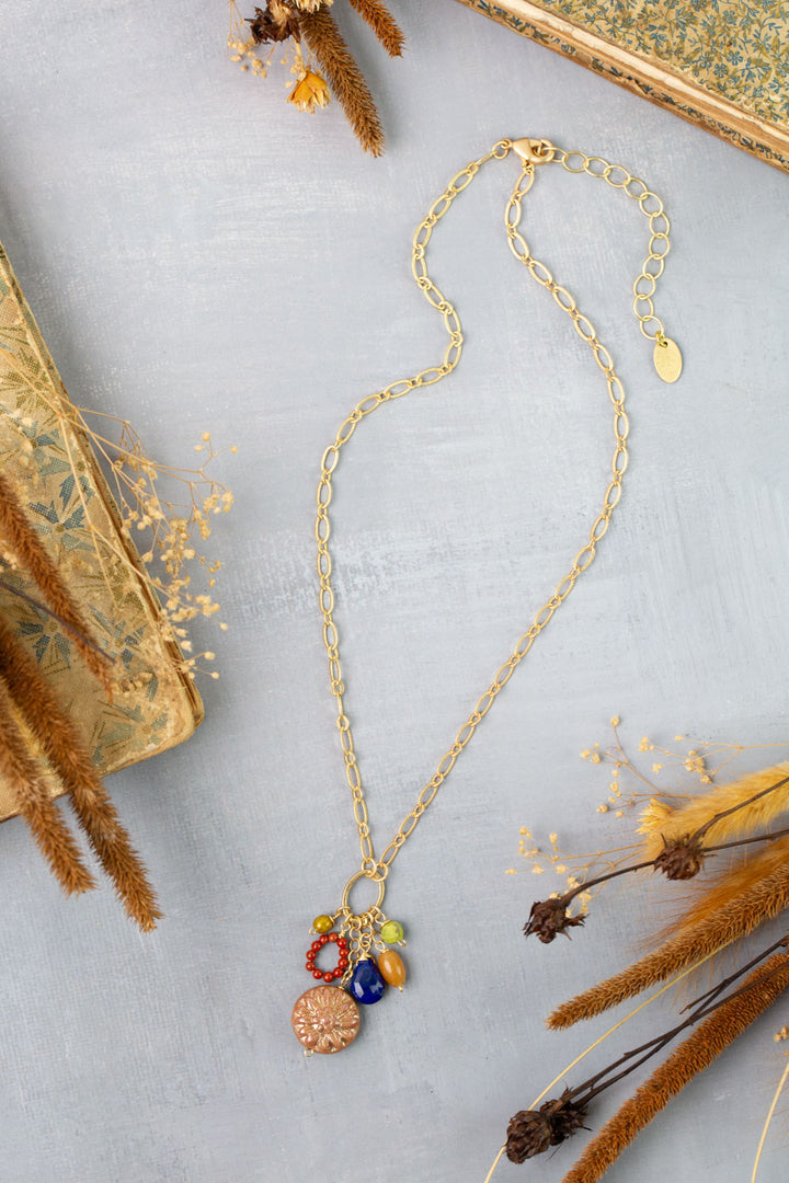 Azulejo 16-18" Lapis Briolette, Czech Glass, Yellow Turquoise Cluster Necklace