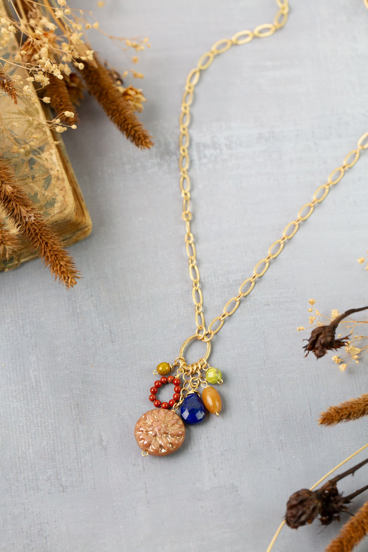 Azulejo 16-18" Lapis Briolette, Czech Glass, Yellow Turquoise Cluster Necklace