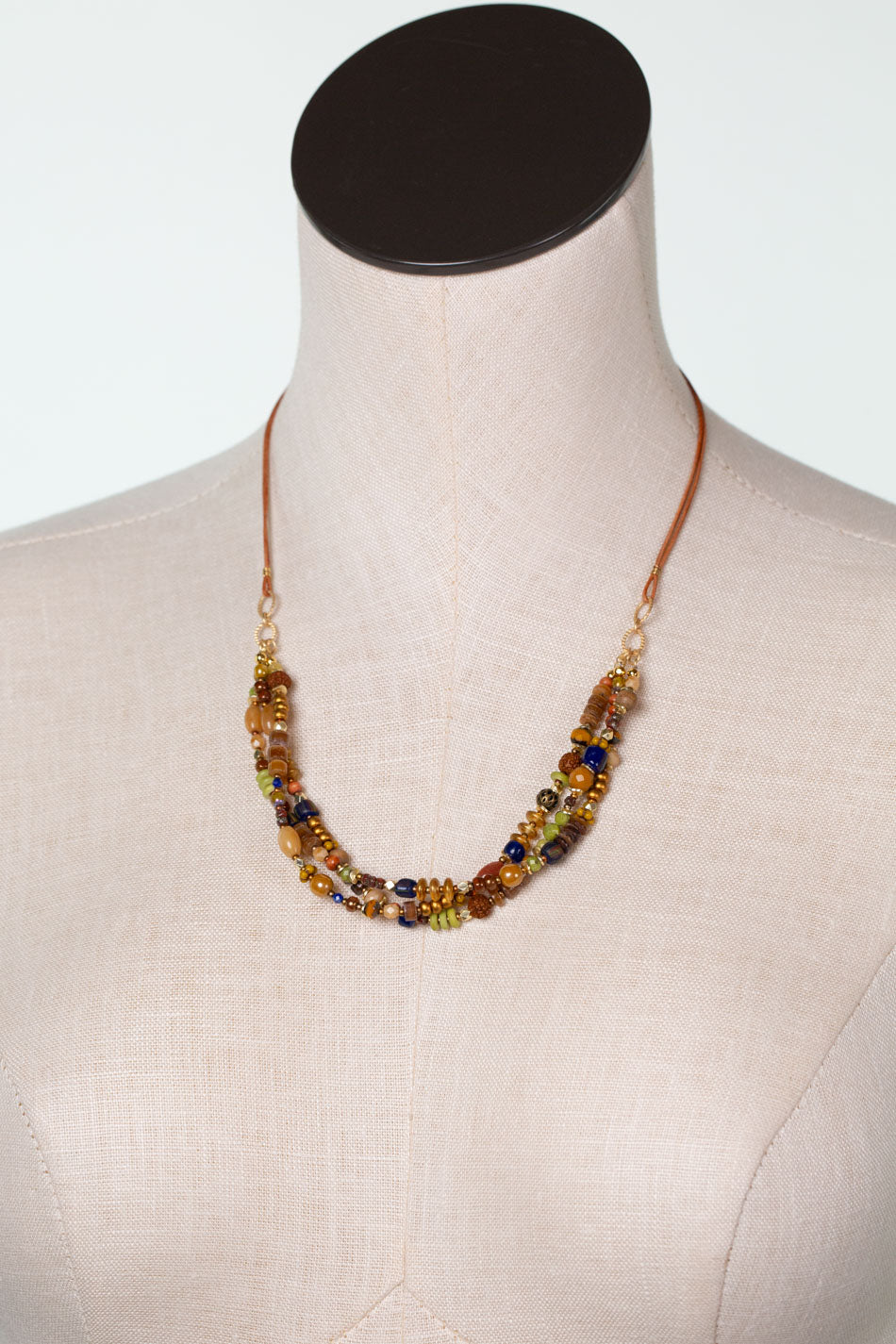 Azulejo 20.5-22.5" Brown Heishe, Czech Glass, Yellow Turquoise Multistrand Necklace
