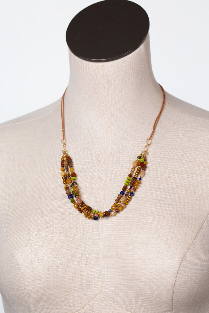 Azulejo 20.5-22.5" Brown Heishe, Czech Glass, Yellow Turquoise Multistrand Necklace