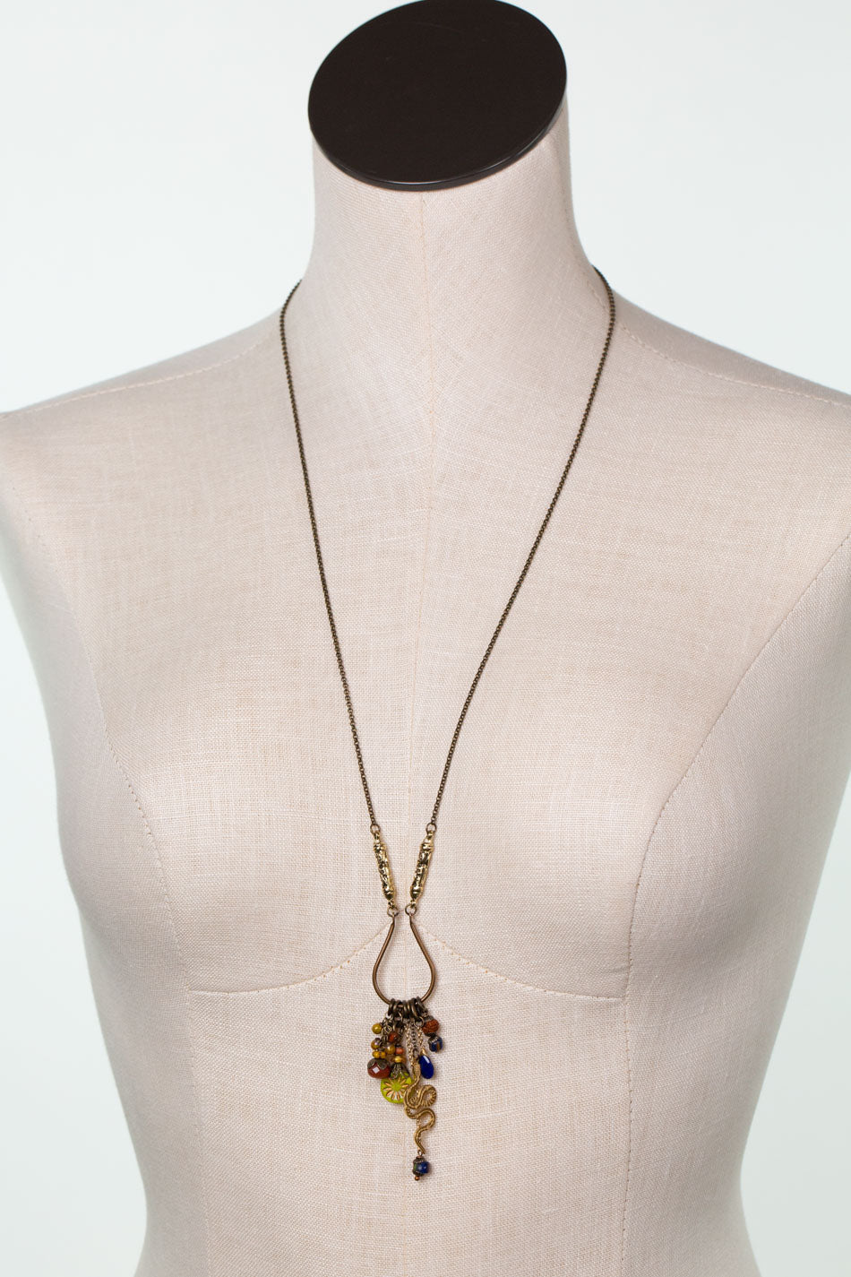 Azulejo 27-29" Lapis, Czech Glass, Shell Tassel Necklace