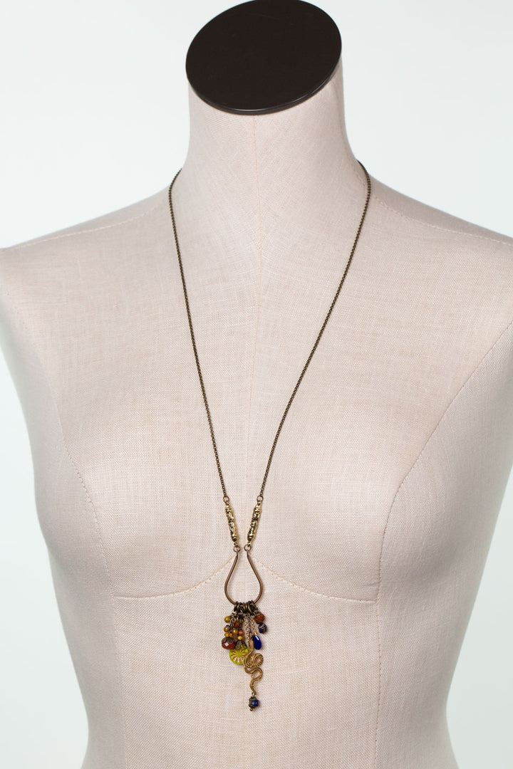 Azulejo 27-29" Lapis, Czech Glass, Shell Tassel Necklace