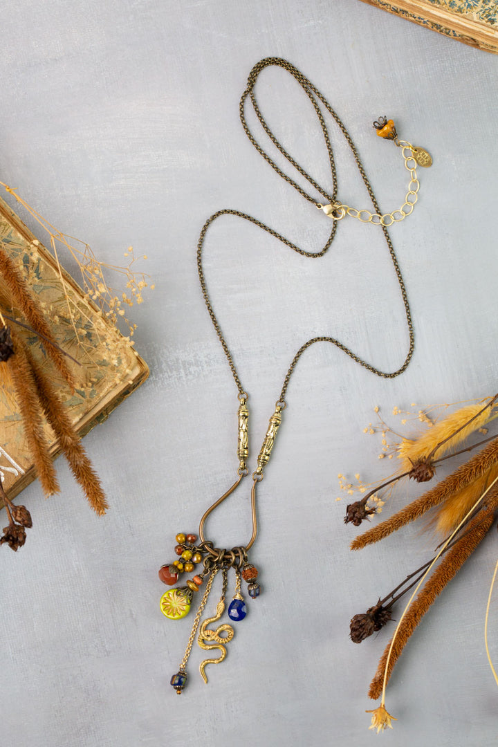 Azulejo 27-29" Lapis, Czech Glass, Shell Tassel Necklace