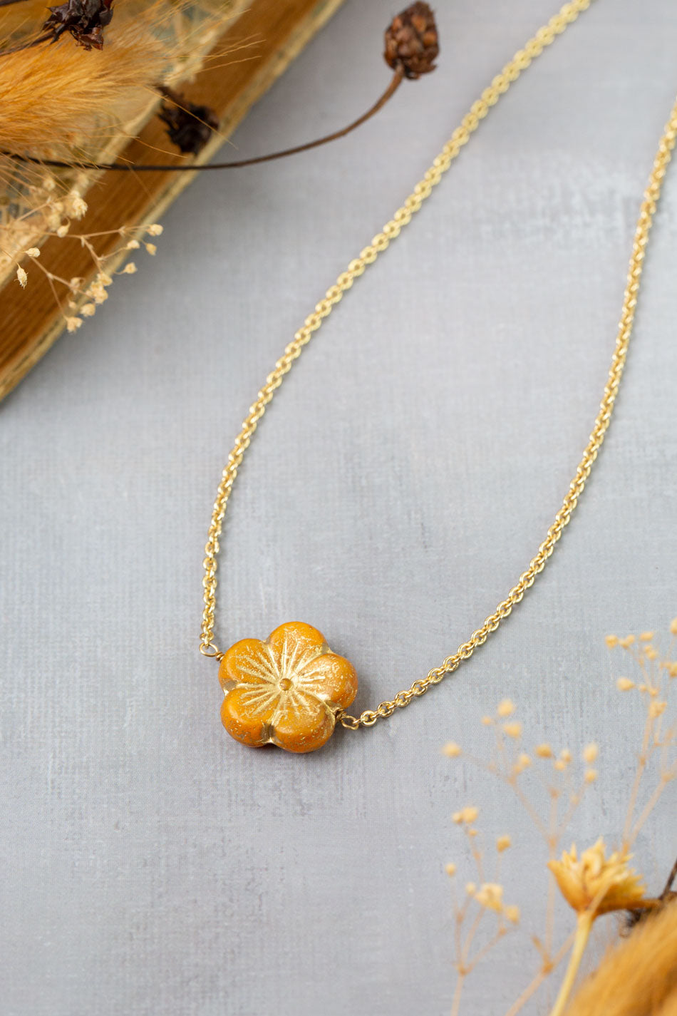 Azulejo 16-18" Czech Glass Flower Simple Necklace