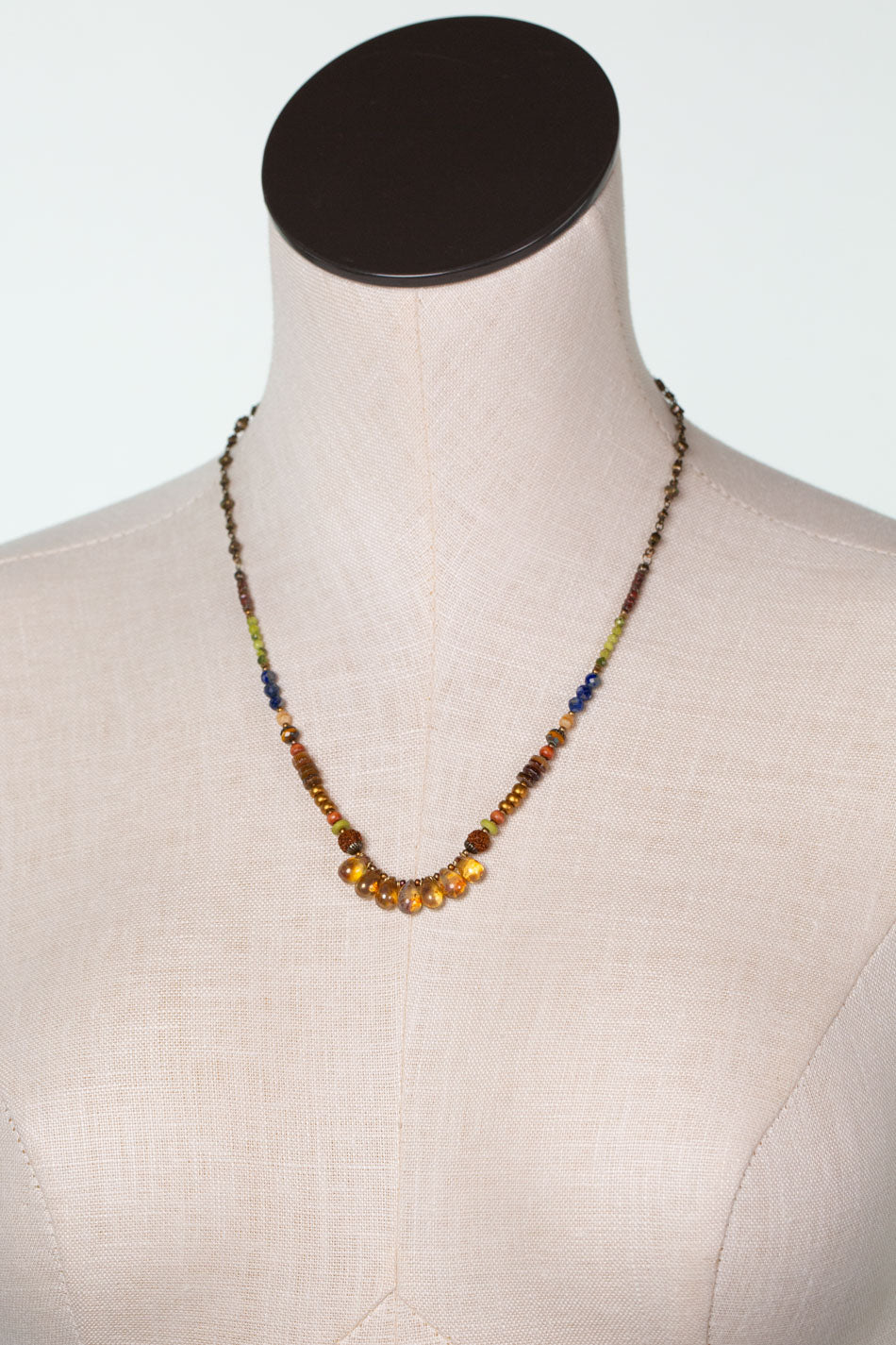 Azulejo 19-21" Yellow Turquoise, Czech Glass, Lapis Simple Necklace