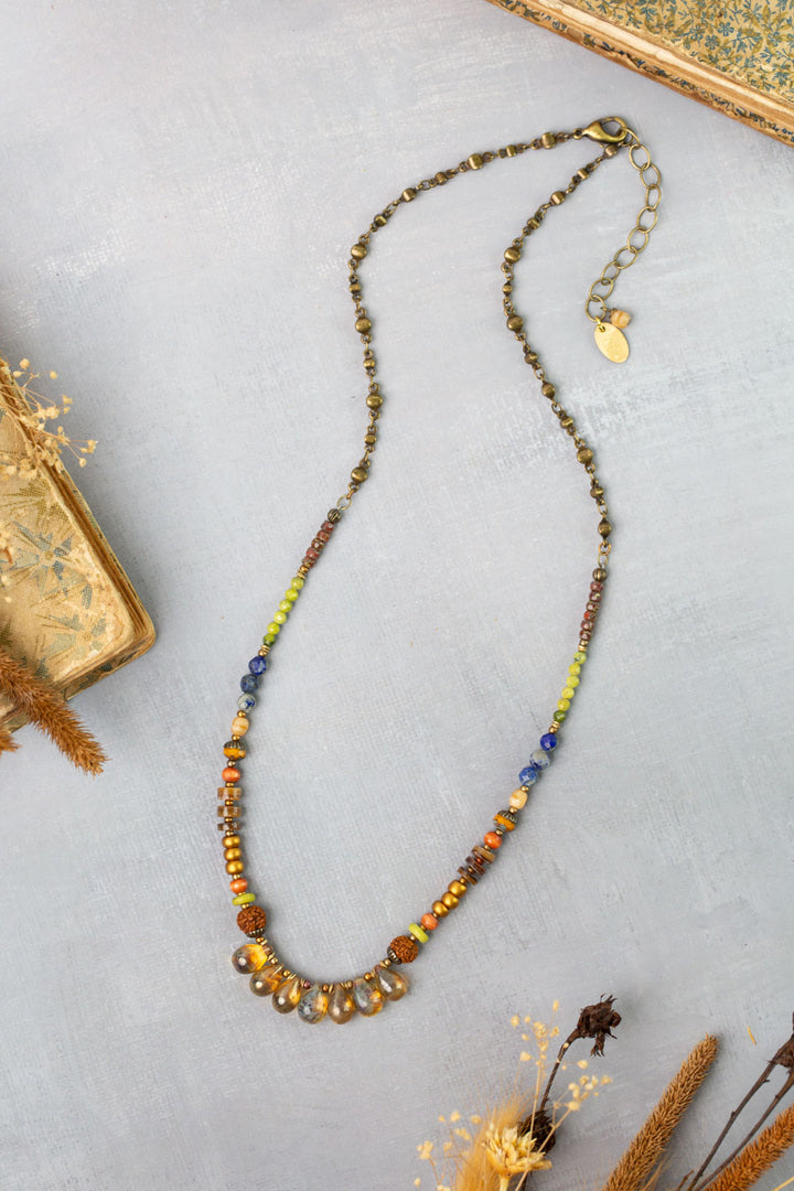 Azulejo 19-21" Yellow Turquoise, Czech Glass, Lapis Simple Necklace