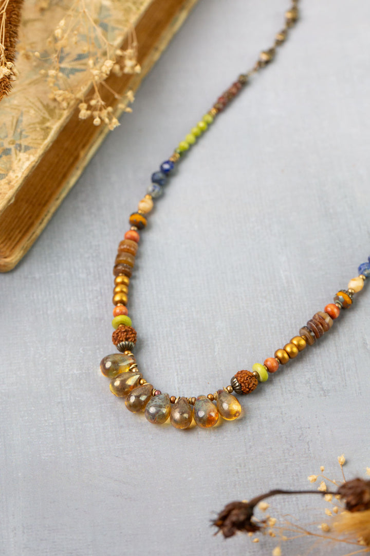 Azulejo 19-21" Yellow Turquoise, Czech Glass, Lapis Simple Necklace