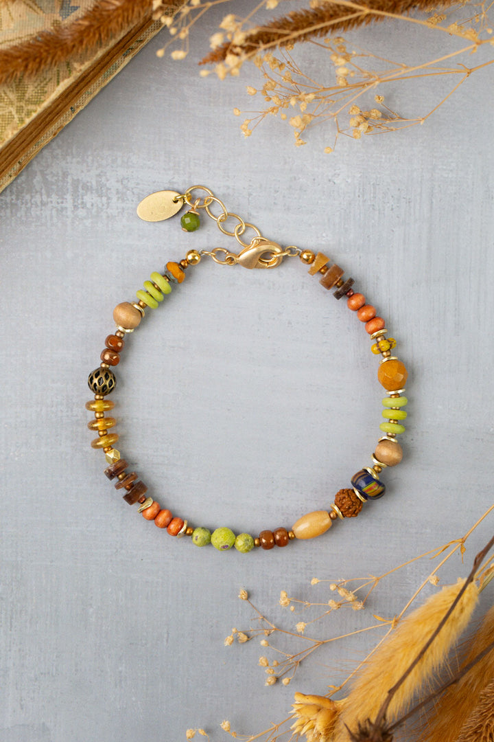 Azulejo 7.5-8.5" Shell, Czech Glass, Yellow Turquoise Simple Bracelet