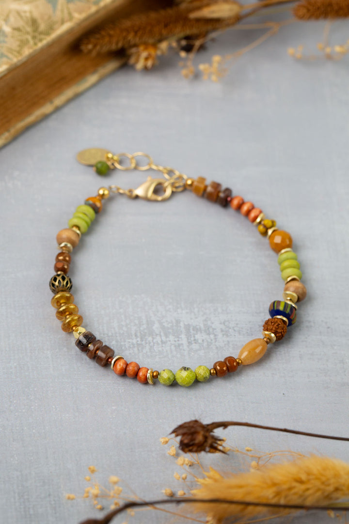 Azulejo 7.5-8.5" Shell, Czech Glass, Yellow Turquoise Simple Bracelet