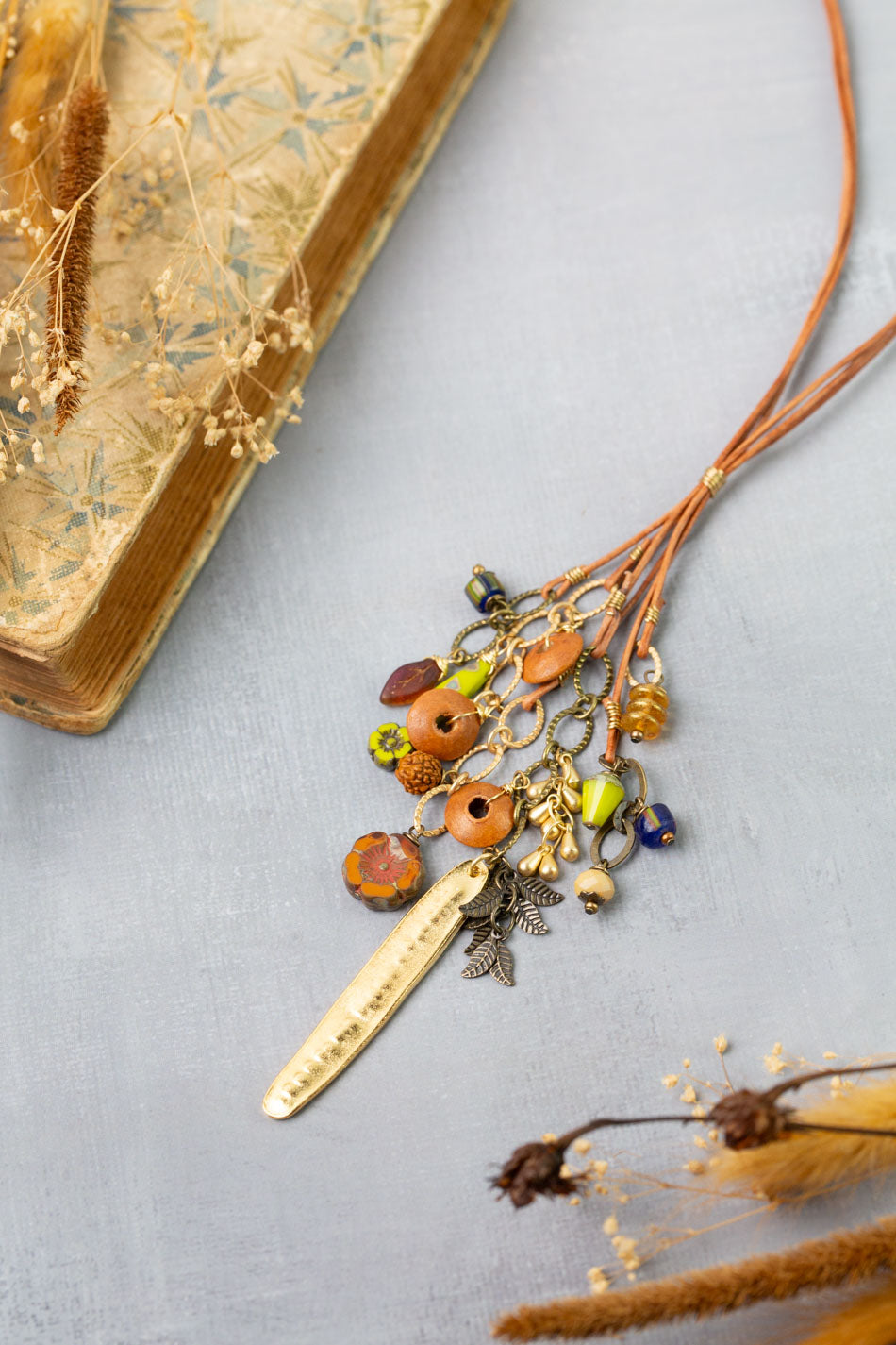 Azulejo 24-26" Shell, Czech Glass Statement Necklace