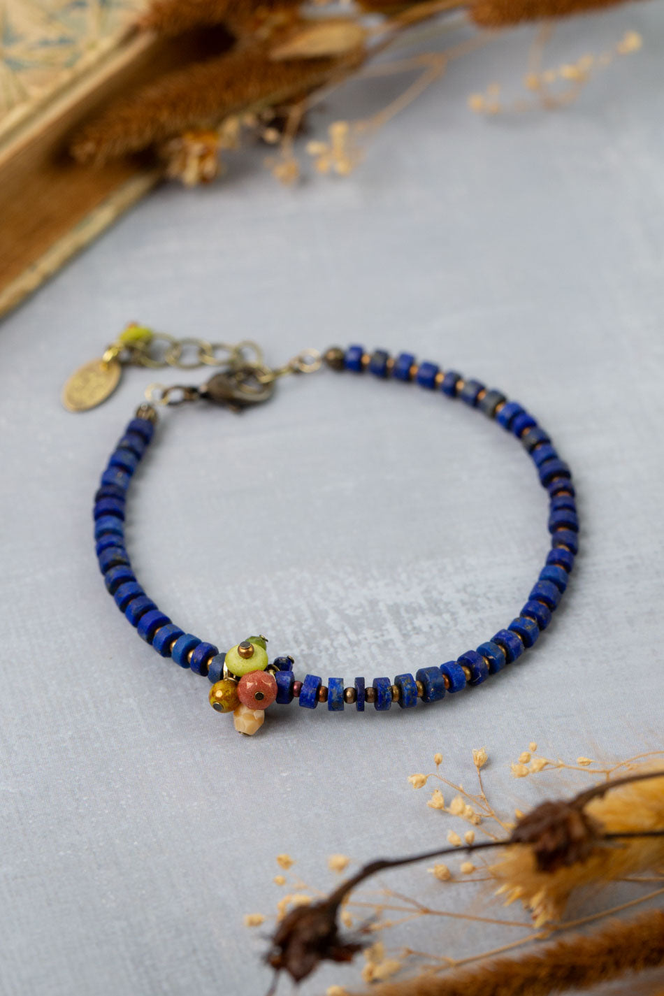 Azulejo 7.5-8.5" Czech Glass, Lapis Simple Bracelet