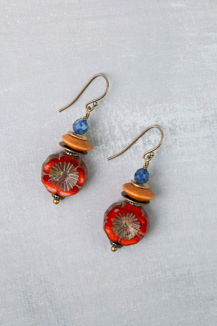 Azulejo Shell, Czech Glass, Lapis Simple Earrings