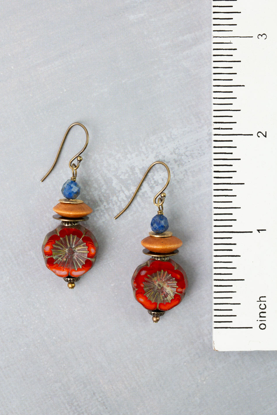 Azulejo Shell, Czech Glass, Lapis Simple Earrings