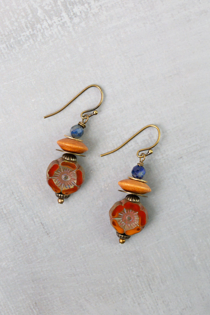 Azulejo Shell, Czech Glass, Lapis Simple Earrings