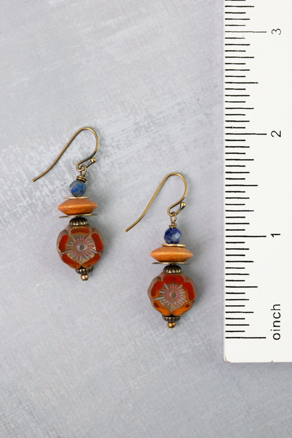 Azulejo Shell, Czech Glass, Lapis Simple Earrings