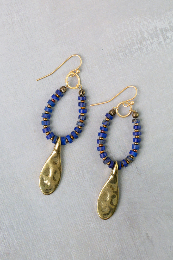 Azulejo Brass Teardrop, Lapis Hoop Earrings