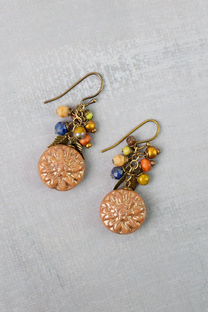 Azulejo Lapis, Czech Glass Cluster Earrings
