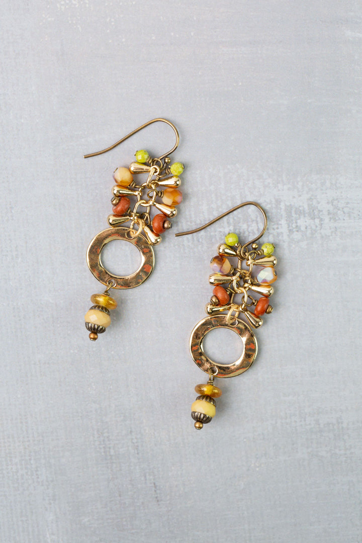 Azulejo Czech Glass with Brass Hoop Cluster Earrings