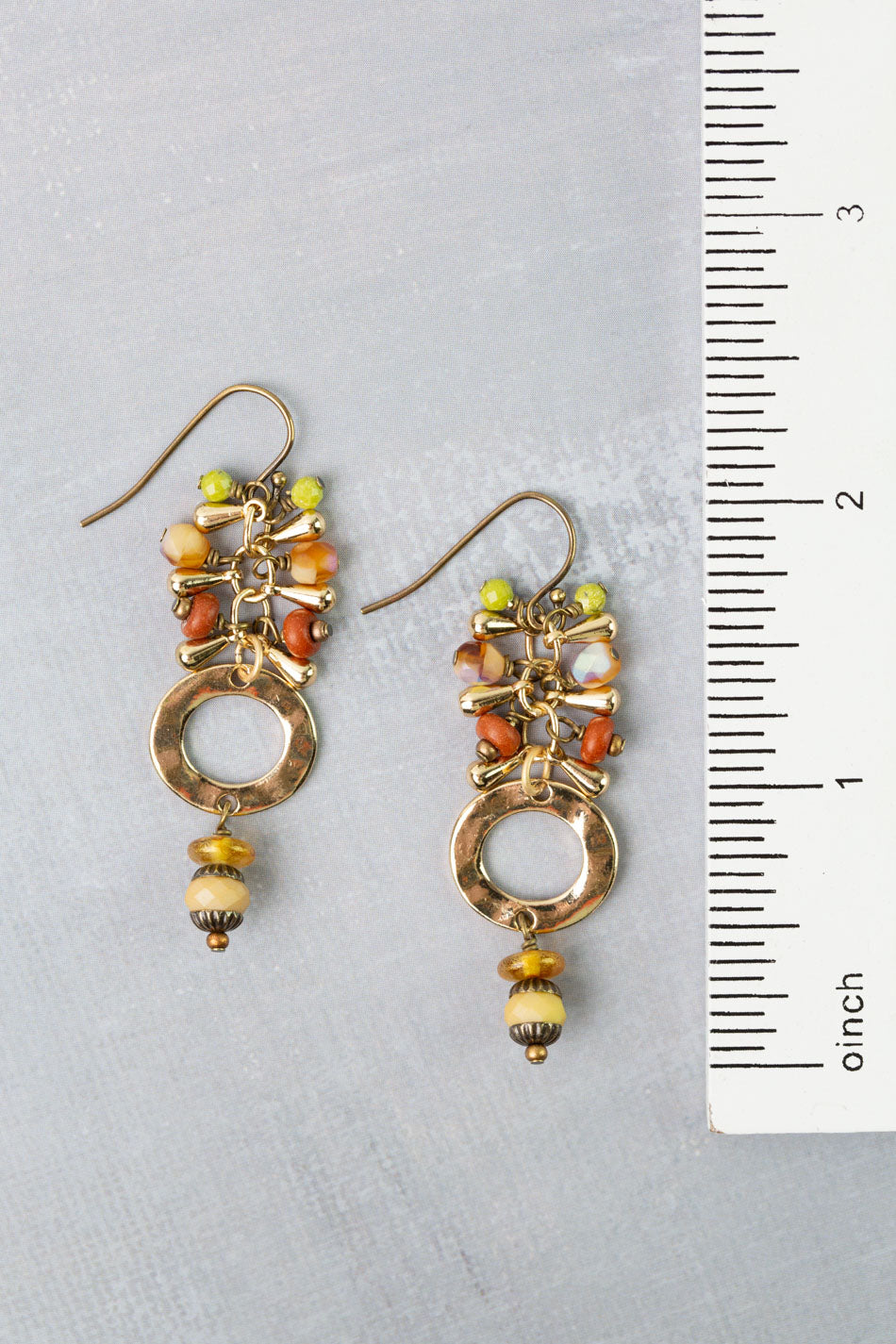 Azulejo Czech Glass with Brass Hoop Cluster Earrings