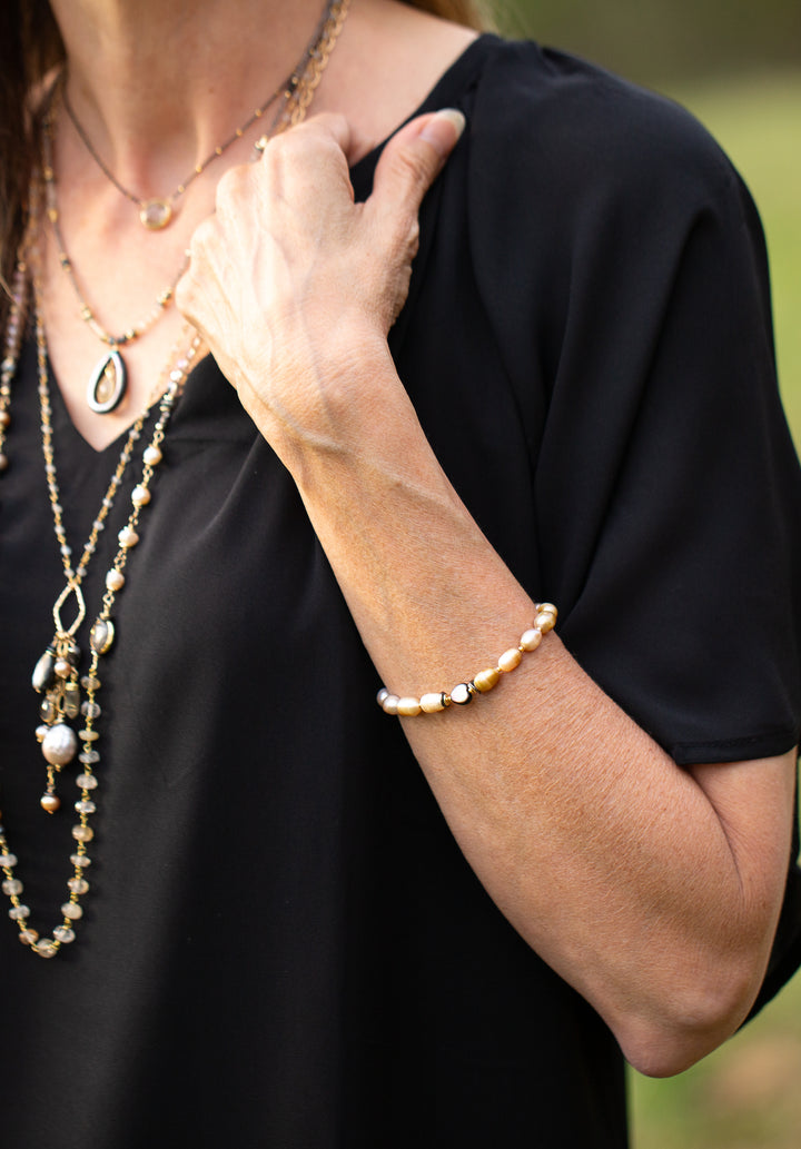 Alchemy 7.5-8.5" Pearl, Abalone Heart Simple Bracelet
