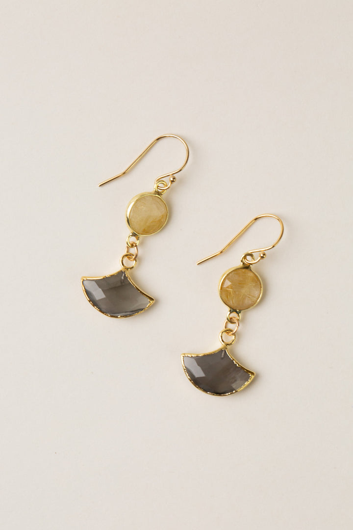Alchemy Golden Rutilated Quartz, Grey Moonstone Simple Earrings