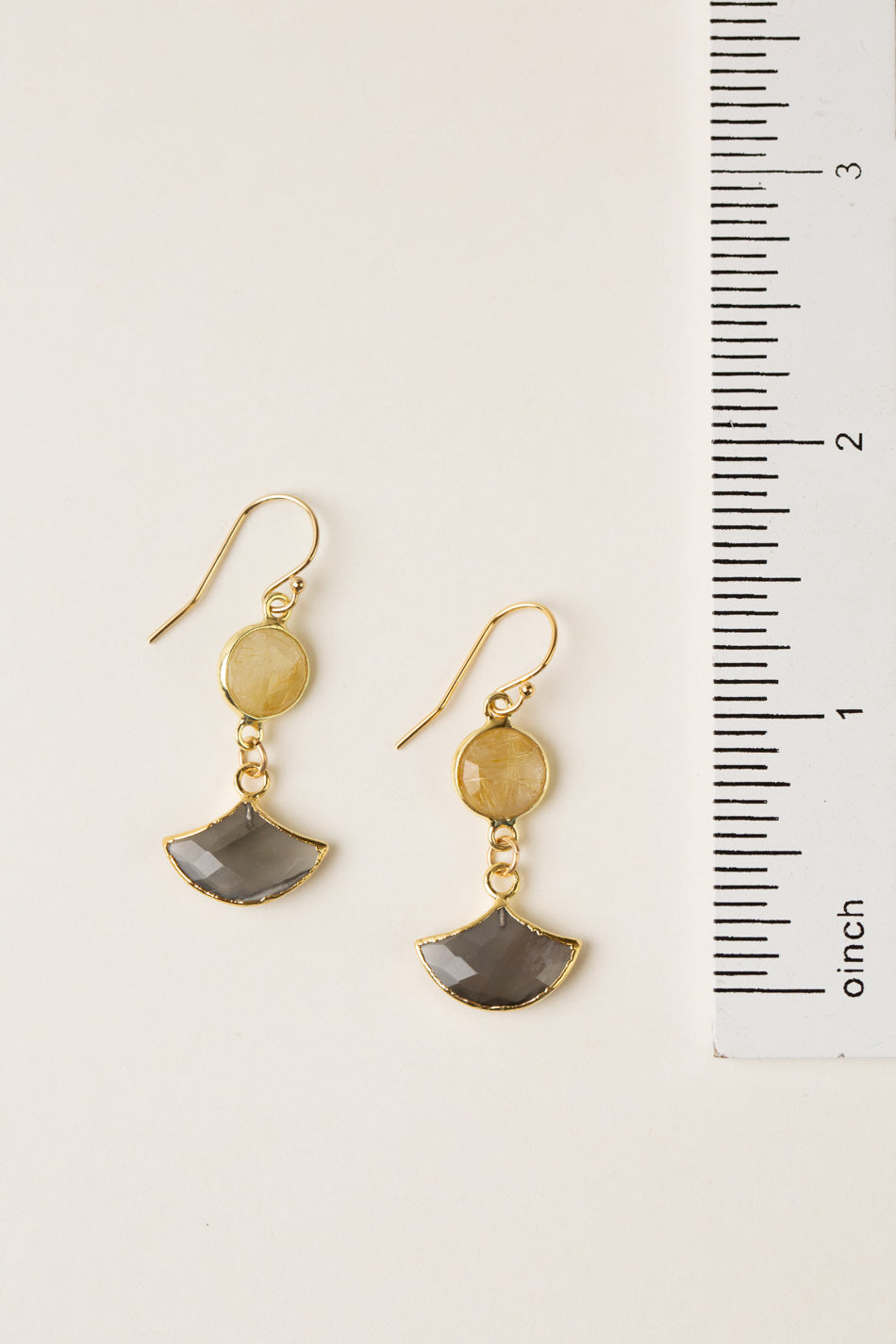 Alchemy Golden Rutilated Quartz, Grey Moonstone Simple Earrings