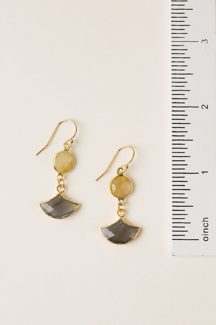 Alchemy Golden Rutilated Quartz, Grey Moonstone Simple Earrings