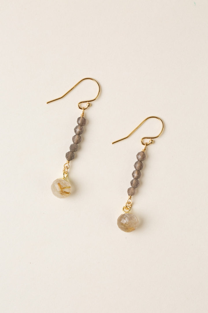 Alchemy Grey Moonstone, Golden Rutilated Quartz Simple Earrings