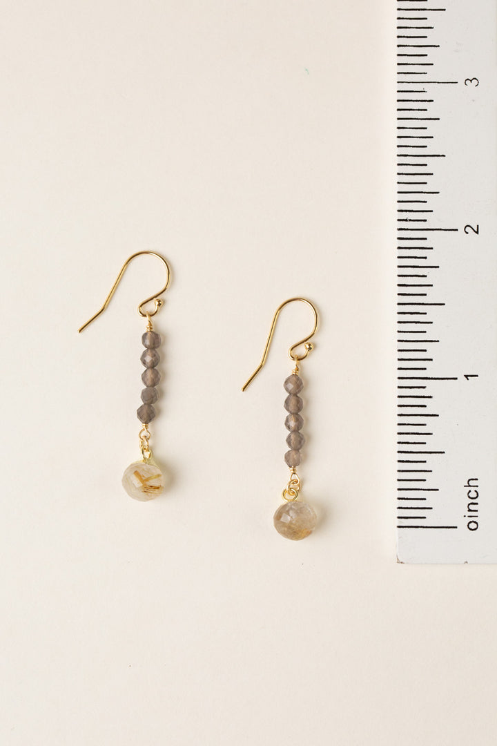 Alchemy Grey Moonstone, Golden Rutilated Quartz Simple Earrings