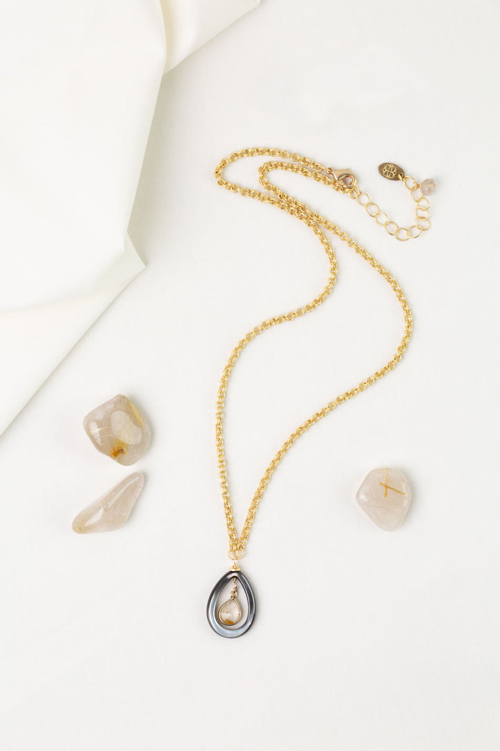 Alchemy 18-20" Black Lip Shell And Golden Rutilated Quartz Simple Necklace