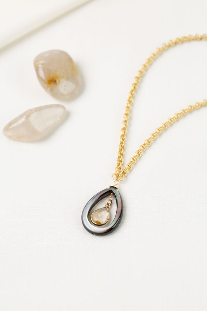 Alchemy 18-20" Black Lip Shell And Golden Rutilated Quartz Simple Necklace