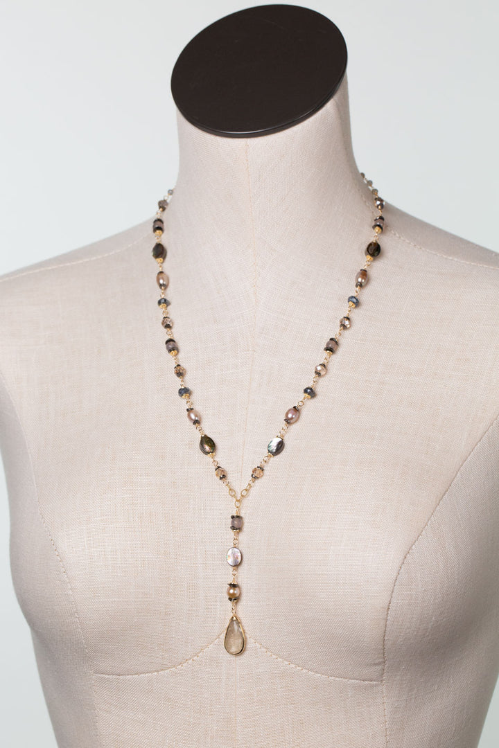 Alchemy 22-24" Abalone, Fresh Water Pearl with Golden Rutilated Quartz Statement Necklace