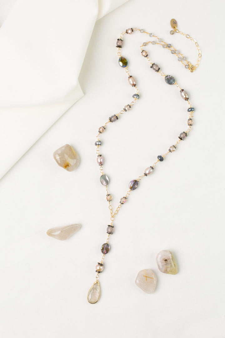Alchemy 22-24" Abalone, Fresh Water Pearl with Golden Rutilated Quartz Statement Necklace