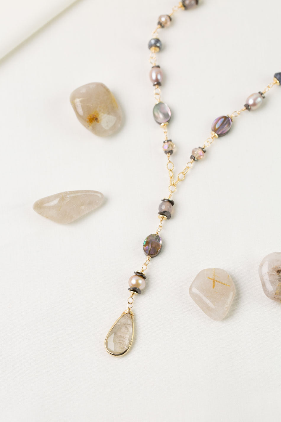 Alchemy 22-24" Abalone, Fresh Water Pearl with Golden Rutilated Quartz Statement Necklace