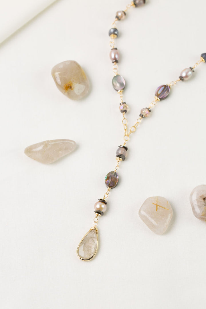 Alchemy 22-24" Abalone, Fresh Water Pearl with Golden Rutilated Quartz Statement Necklace