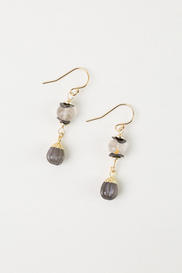 Alchemy Moonstone with Golden Rutilated Quartz Dangle Earrings