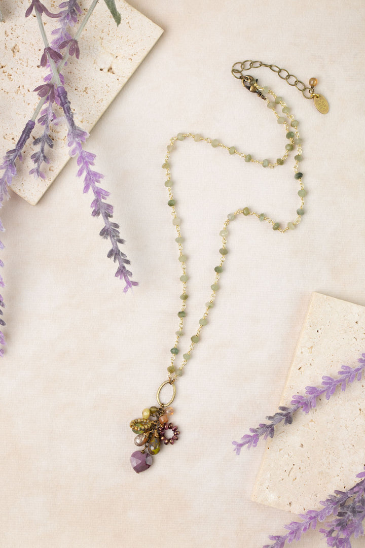 Apatheia 17.5-19.5" Czech Glass, Cats Eye, Purple Jasper Cluster Necklace