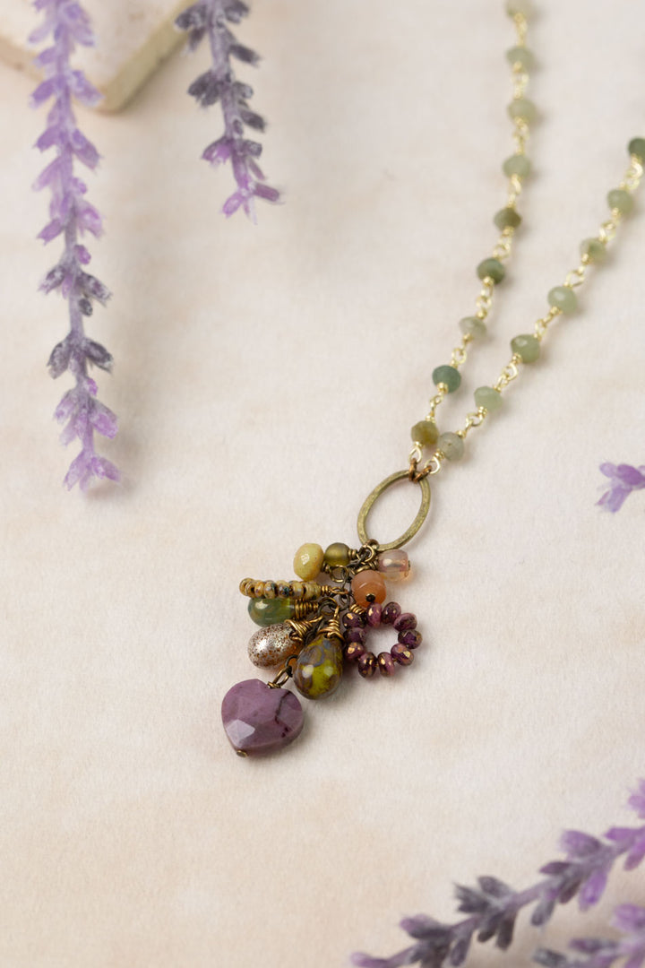 Apatheia 17.5-19.5" Czech Glass, Cats Eye, Purple Jasper Cluster Necklace