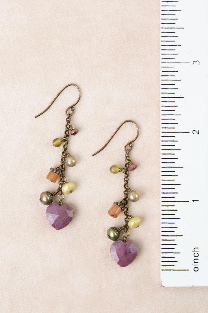 Apatheia Purple Jasper, Freshwater Pearl, Czech Glass Cluster Earrings