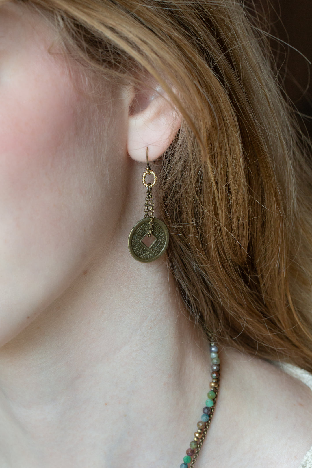 Apatheia Antique Brass Coin Statement Earrings