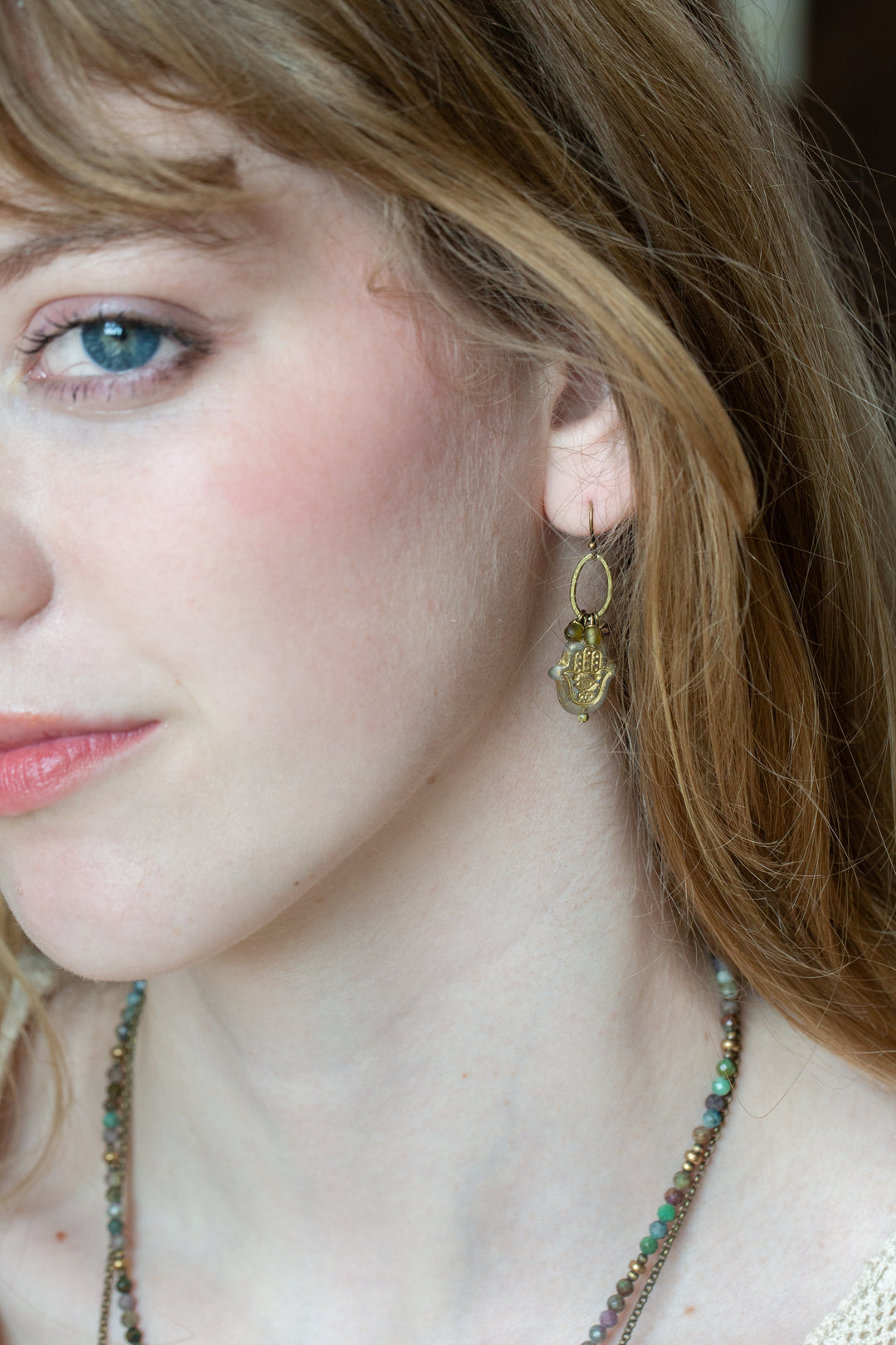 Apatheia Czech Glass Hamsa Hand Cluster Earrings