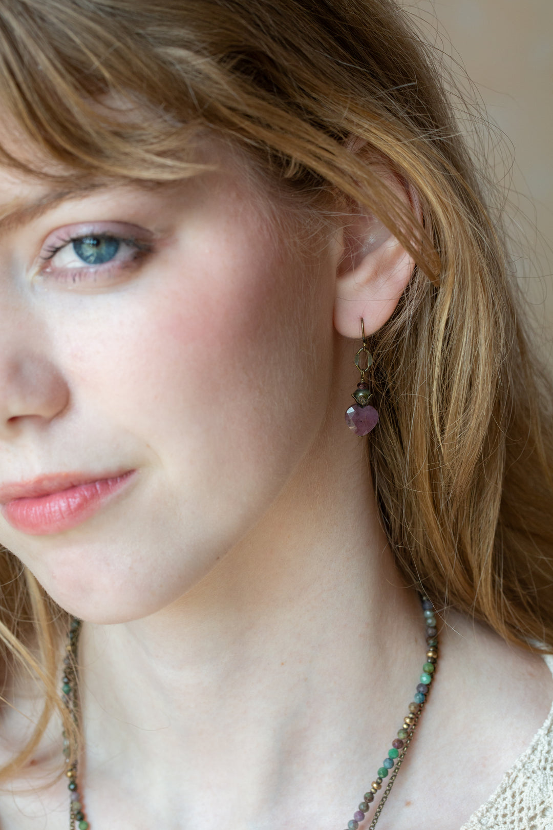 Apatheia Freshwater Pearl, Czech Glass, Purple Jasper Simple Earrings