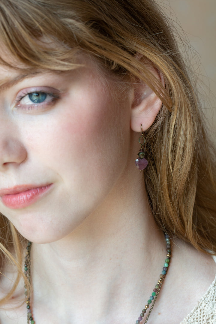Apatheia Freshwater Pearl, Czech Glass, Purple Jasper Simple Earrings