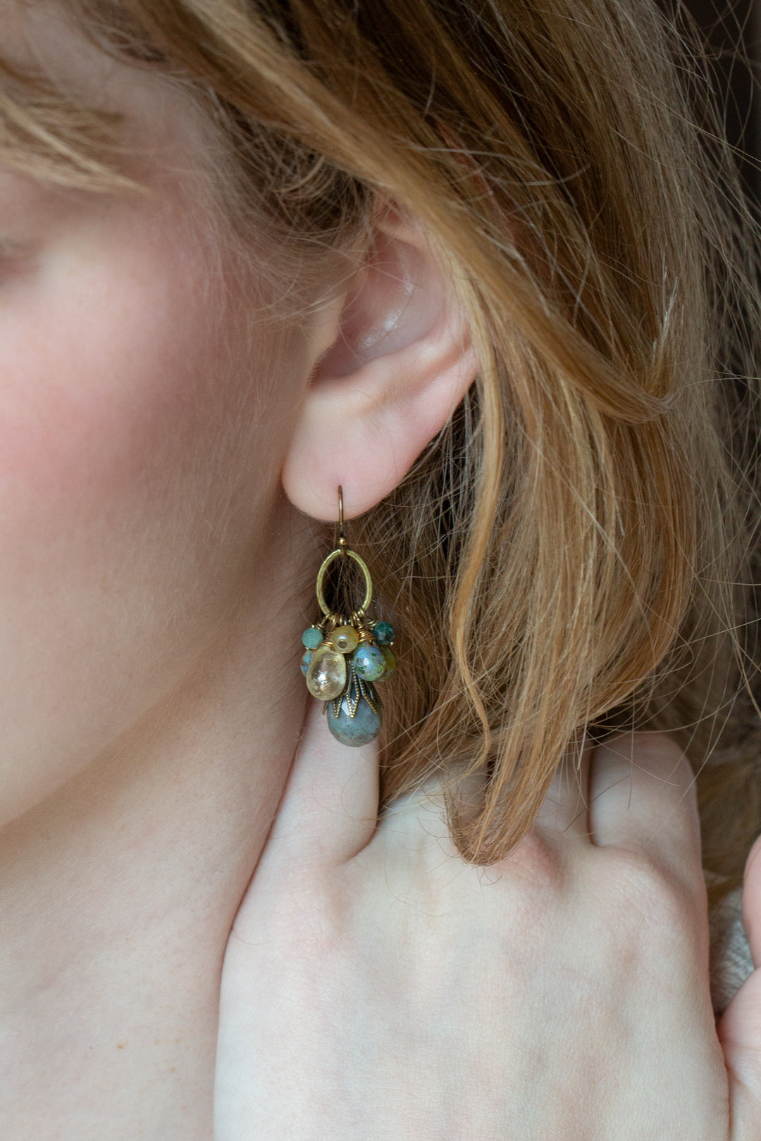 Apatheia Fancy Jasper, Czech Glass Cluster Earrings