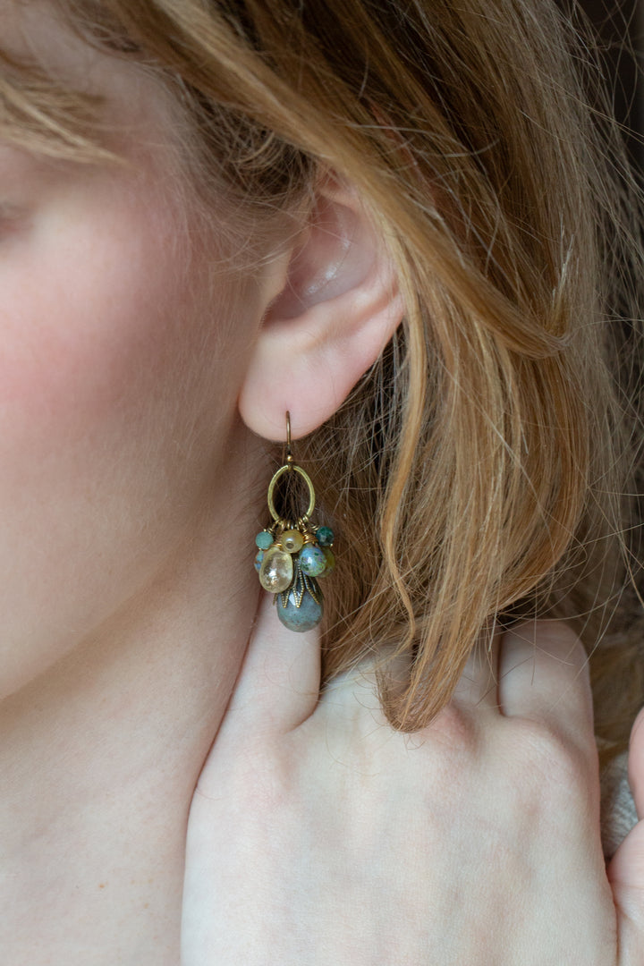 Apatheia Fancy Jasper, Czech Glass Cluster Earrings