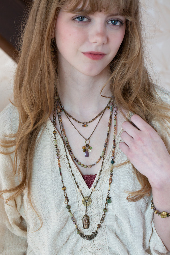 Apatheia 16.5-18.5" Fancy Jasper, Czech Glass Simple Necklace