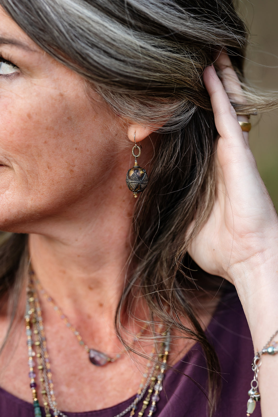 Aspire Tribal Brass Ornate Bead Simple Earrings
