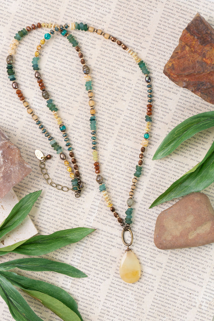 Atlas 30.5-32.5" Roman Glass, Honey Opal Teardrop Briolette Statement Necklace